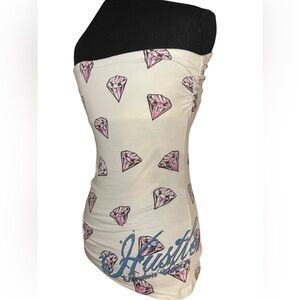 Rare Y2K Hustler Tube Top White Gothic Angel Wings Graphic Tattoo